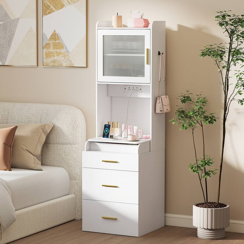 Gymax Makeup Vanity w/Flip-top Mirror Power Outlets & Hidden Storage