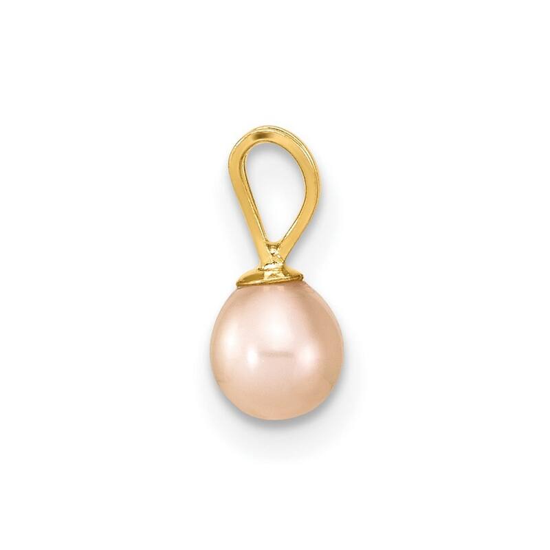 Curata 14k Yellow Gold 4-5mm Rd Pink Freshwater Cultured Pearl Earrings and Pendant Necklace Set