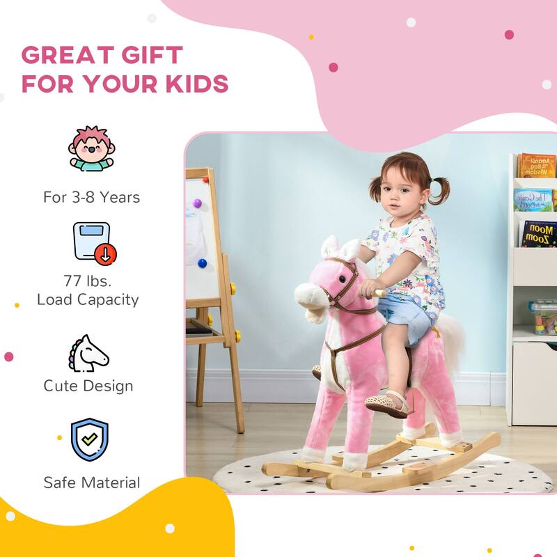 Qaba Rocking Horse with Sound, Ride on Horse with Saddle, Toddler Rocker, Gift for 3-8 Year Old, Brown