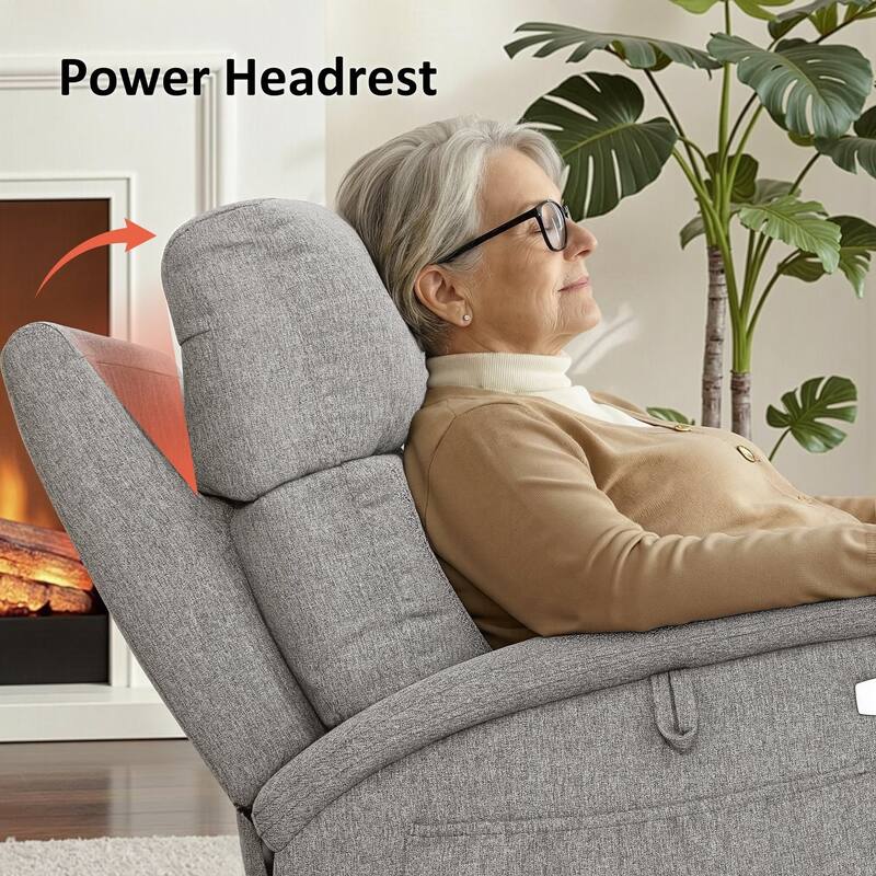 MCombo Power Recliner Lift Chair with Massage, Dual Heating and Adjustable Headrest for Big Elderly People, Fabric R7605