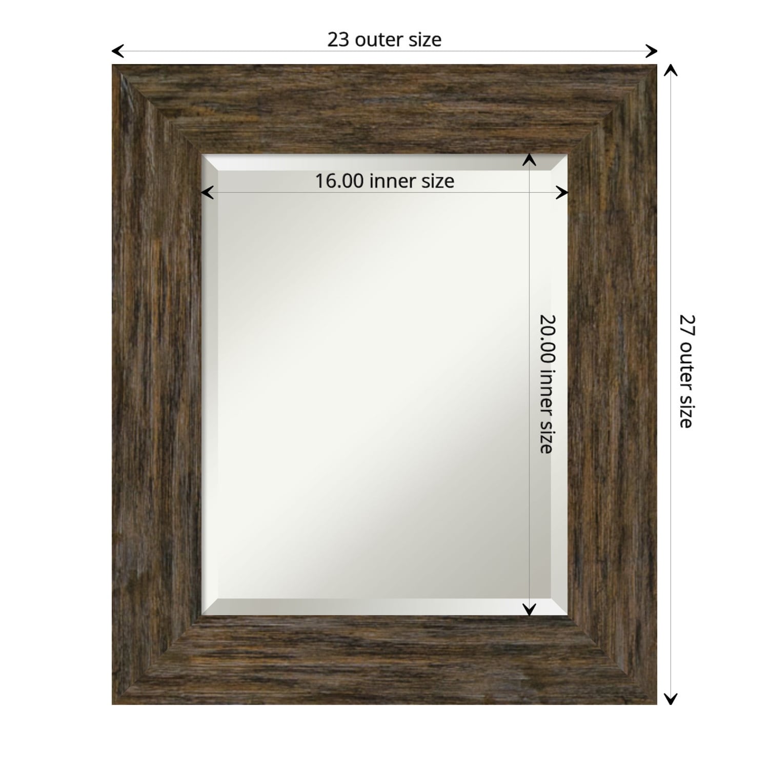 Beveled Wood Bathroom Wall Mirror - Fencepost Brown Frame