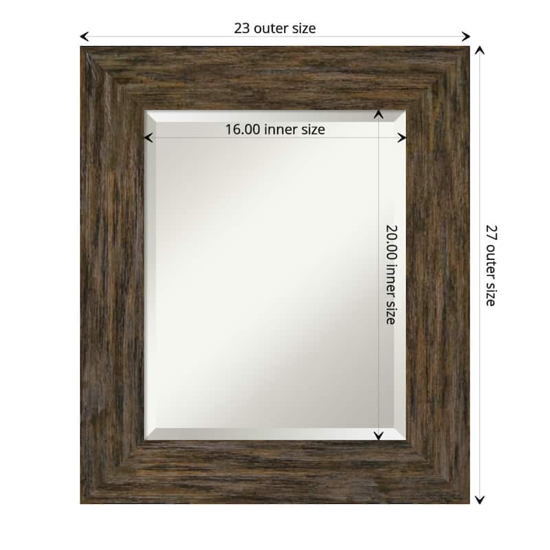 Beveled Wood Wall Mirror - Fencepost Brown Frame - Outer Size: 23 x 27 in
