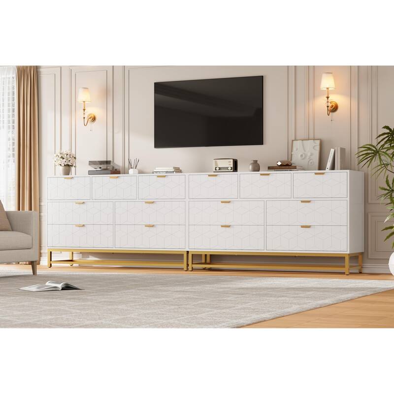 53.5" Wide 7-Drawer Dresser with Gold Metal Handles & Legs, Modern Storage Organizer for Bedroom or Hallway