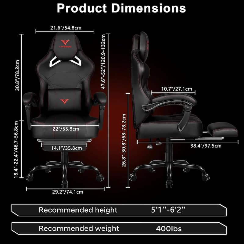 BOSSIN Big and Tall Gaming Chair 400lb with Footrest, Ergonomic Video Game Chair for Adults with Headrest and Lumbar Pillow