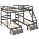 preview thumbnail 5 of 9, Full Over Twin & Twin Bunk Bed with Guardrails and Ladder, Wood Triple Bunk Bed Frame with Drawers for Kids, Teens, Adults
