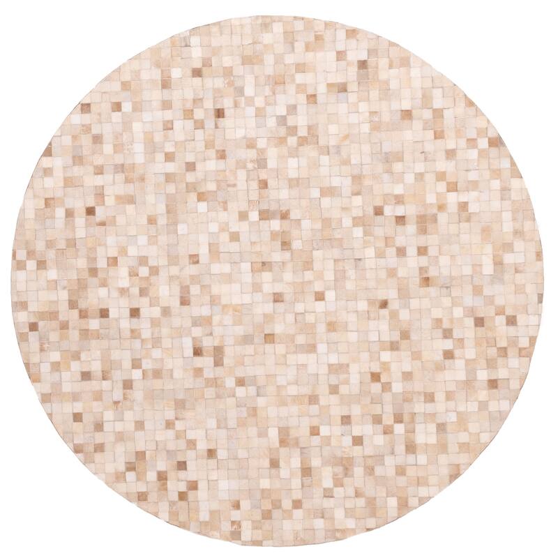 ECARPETGALLERY Handmade Cowhide Patchwork Beige, Tan Leather Rug - 7' x 7'