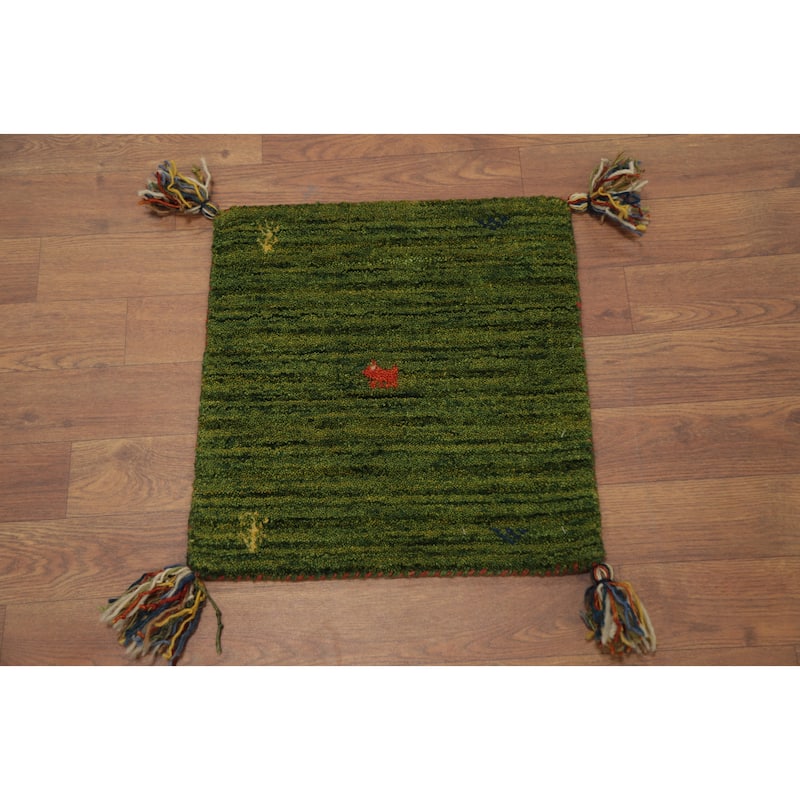 Hand Knotted Oriental 100% Wool Carpet Tribal Animal Pictorial Green Gabbeh Area Rug - 1' 4'' X 1' 4''