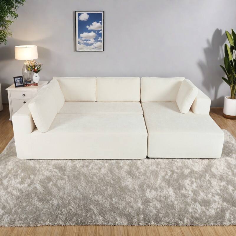 106.5" Polyester Modular Sectional Sofa with Anti-Wrinkle Chenille Fabric and Pocket Spring Cushions - Beige