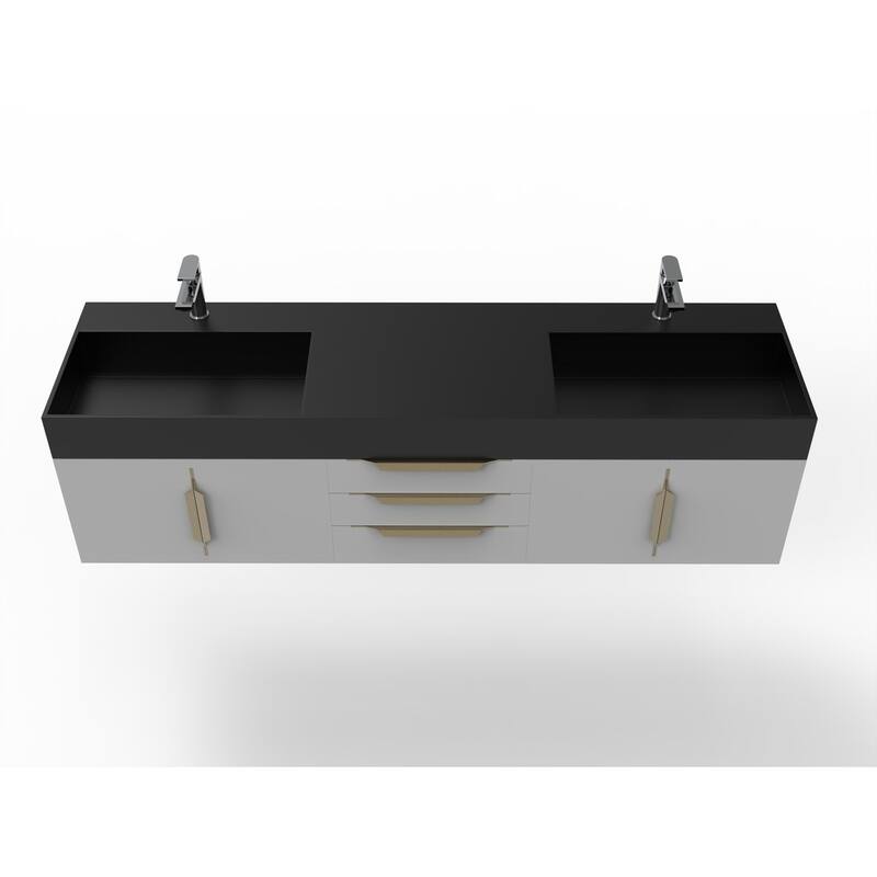 Amazon 72" Wall Mounted Bathroom Vanity Set w/ Black Top