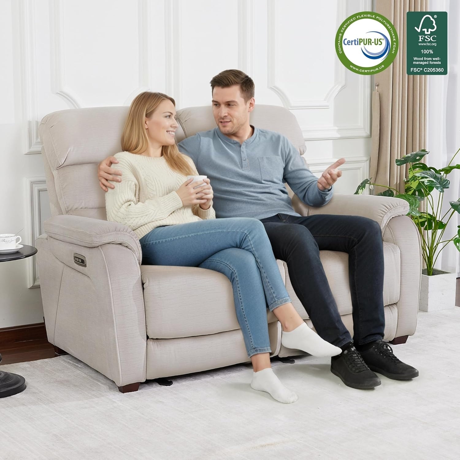 MCombo 61.6'' Wall Hugger Power Loveseat Recliner Sofa with Adjustable Headrest and USB A & C Charge Ports