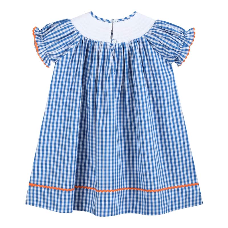 Lil Cactus Royal Blue Gingham Pumpkin Smocked Bishop Dress