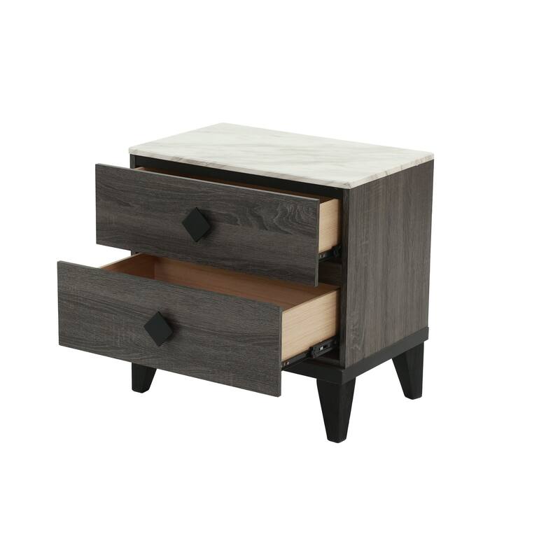 Contemporary Style 3pc Bed 2x Nightstand Set Diamond Knob Handles Padded headboard Gray Finish Bedroom Furniture