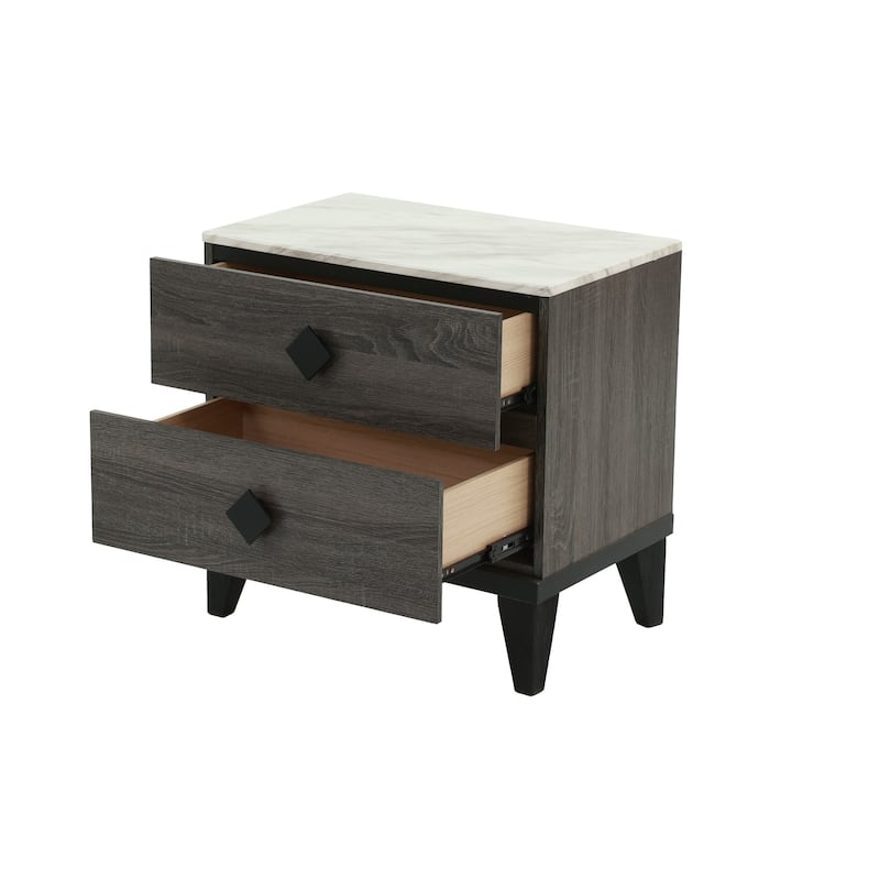 Contemporary Style 4pc Bed Set Upholstered Headboard Diamond Knobs Handles Gray Finish Bedroom Furniture