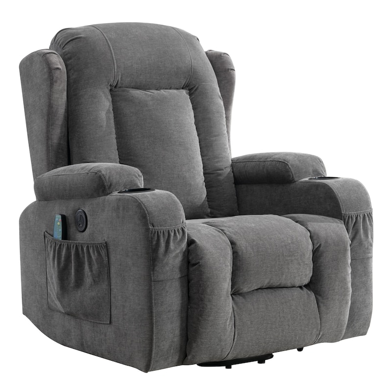 Power Lift Recliner Chair with Vibration Massage, Heating, USB Port, and Side Storage Pockets