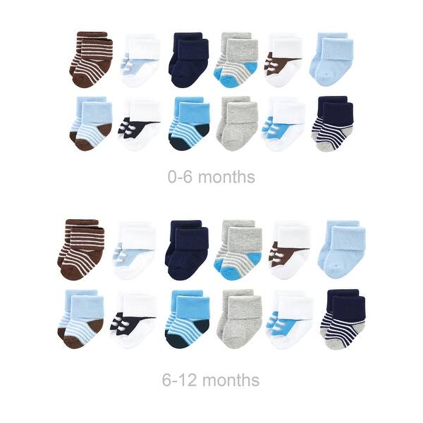 slide 1 of 1, Luvable Friends Infant Boy Grow with Me Cotton Terry Socks, Blue Navy Sneakers, 0-6 and 6-12 Months - Blue Navy Sneakers 0-6 and 6-12 Months - Blue Navy Sneakers