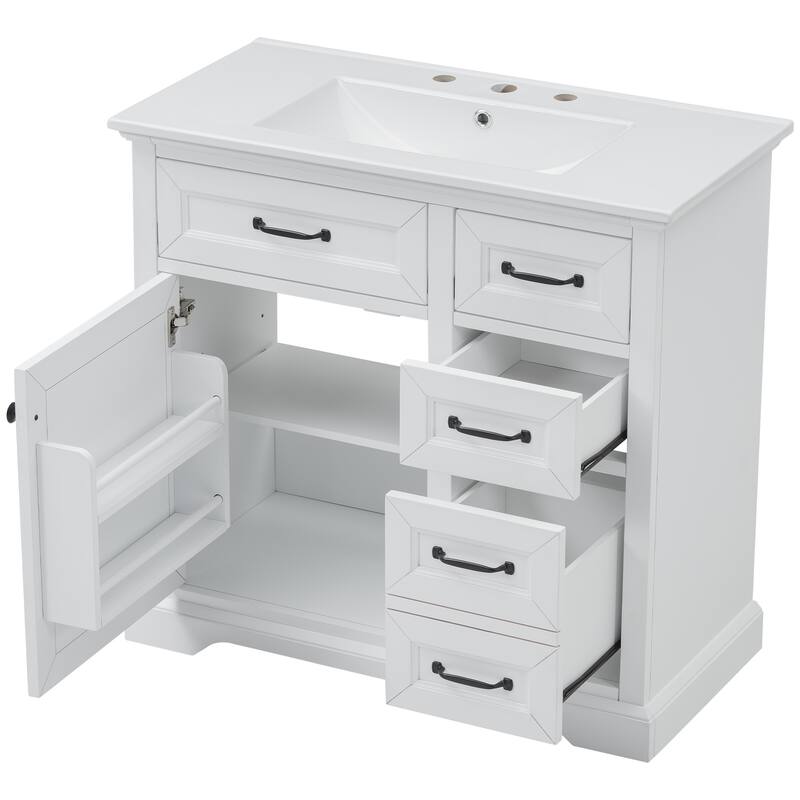 Bathroom Vanity with Ceramic Sink, Bathroom Storage Cabinet with 2 Drawers, 2 Tip-Out Drawers & Adjustable Shelf