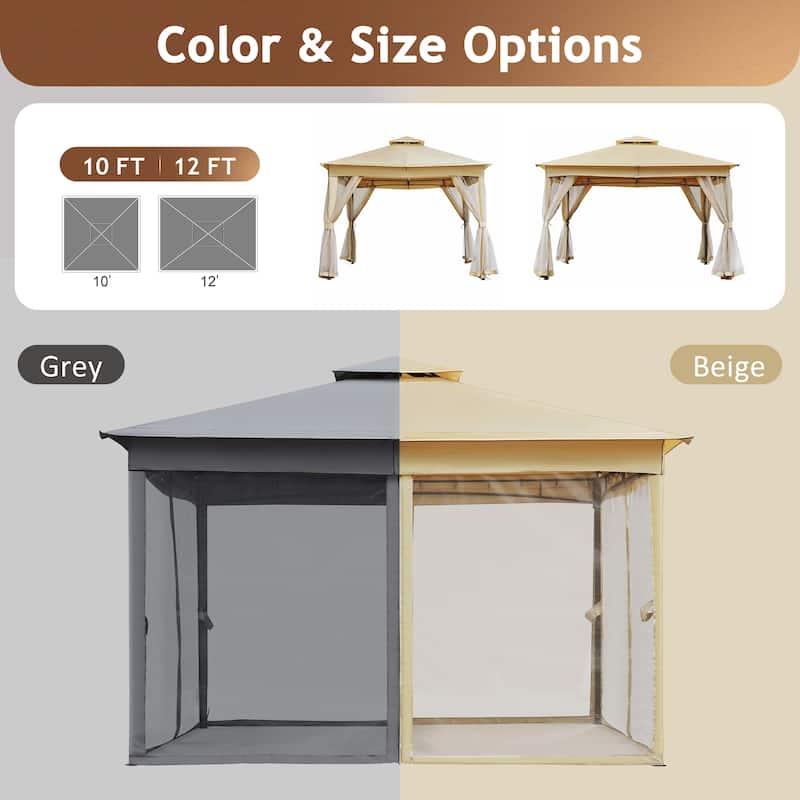 Patio Gazebo Tent with Double Roofs and Mosquito Netting for Backyard