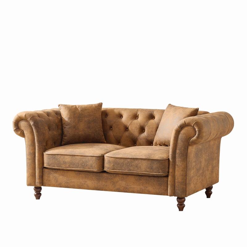 66" Chesterfield Tech-Fabric Loveseat,Mid-Century Modern 2-Seater with Rolled Arms and 450lb Capacity