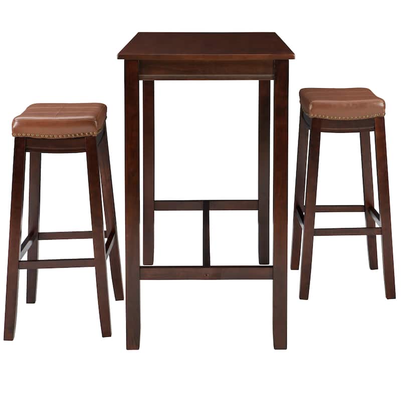 3-Piece Bar Table and Stool Set- 47.25" - Cognac Brown