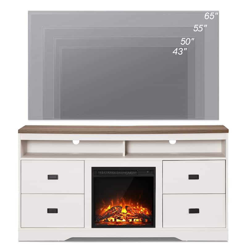 Farmhouse Sideboard Buffet Cabinet with Fireplace and 4 Drawers - 59.1 inch