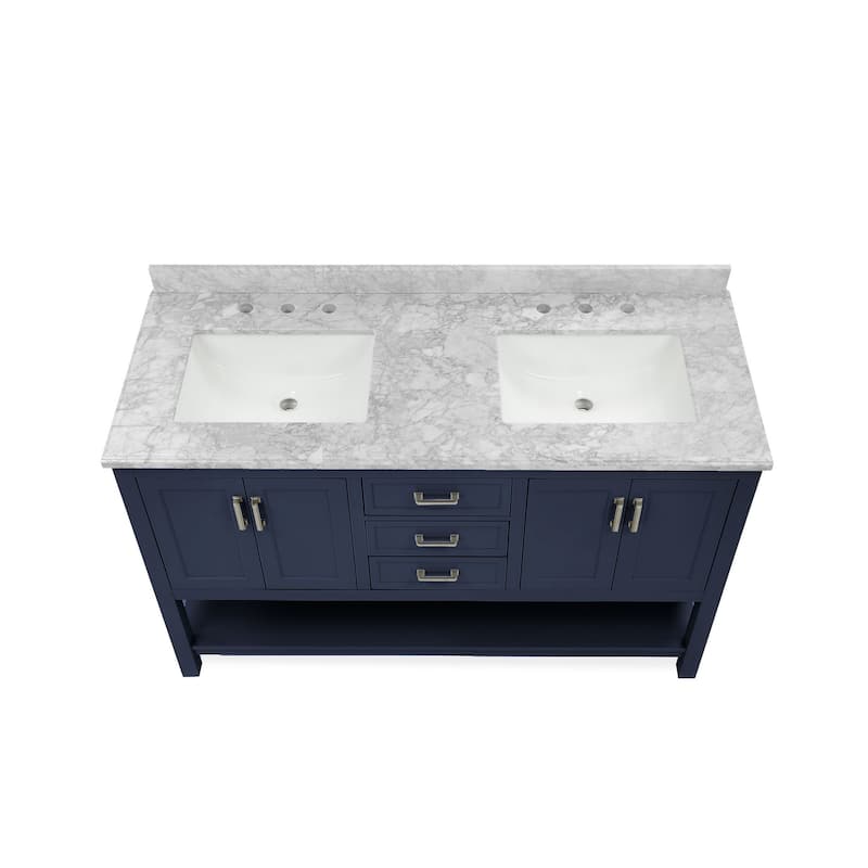 Furniture of America Anya 61" Double Bathroom Vanity with White Carrera Marble Top and Undermount Sink