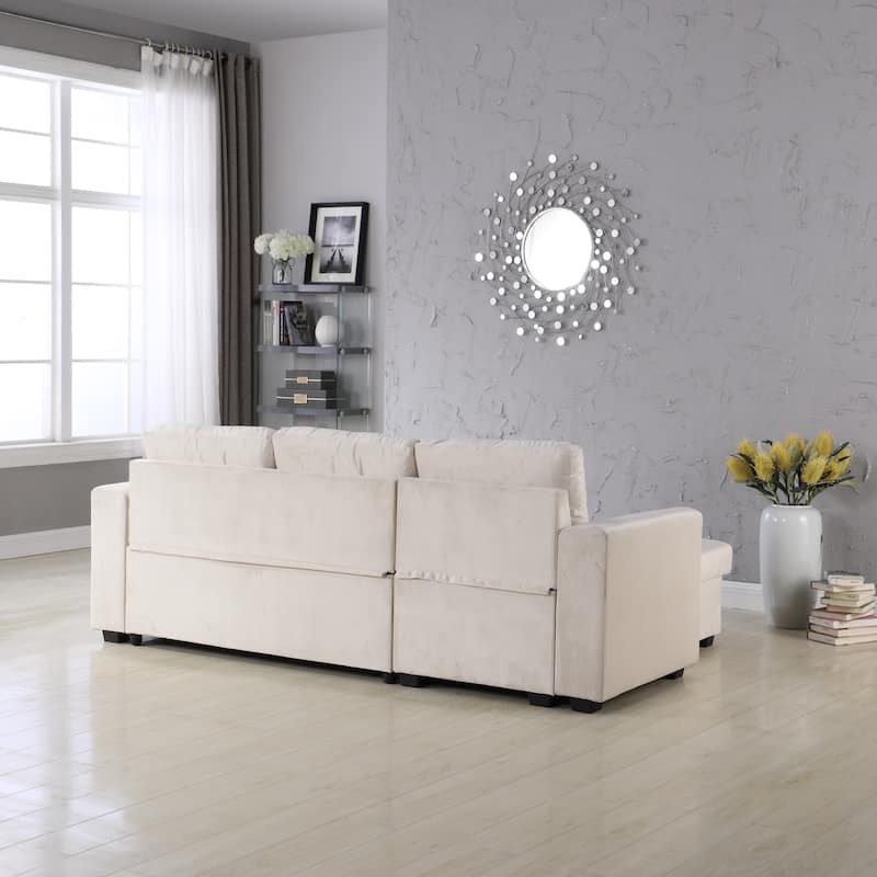 91-in. Velvet Reversible Convertible Storage Sectional/Sofa Sleeper