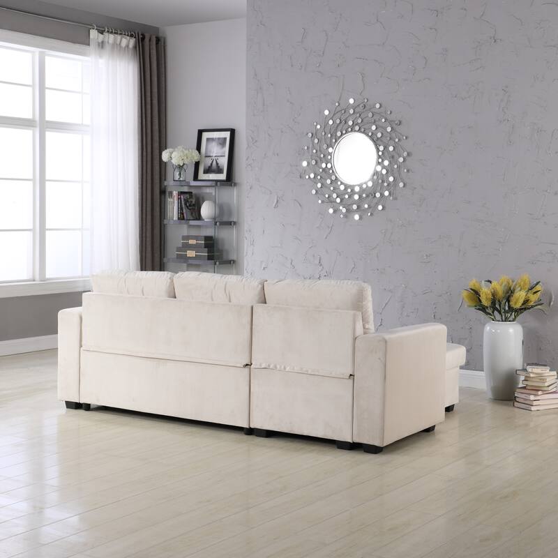 91'' Wide Velvet Storage Sectional Reversible Sleeper Sofa & Chaise