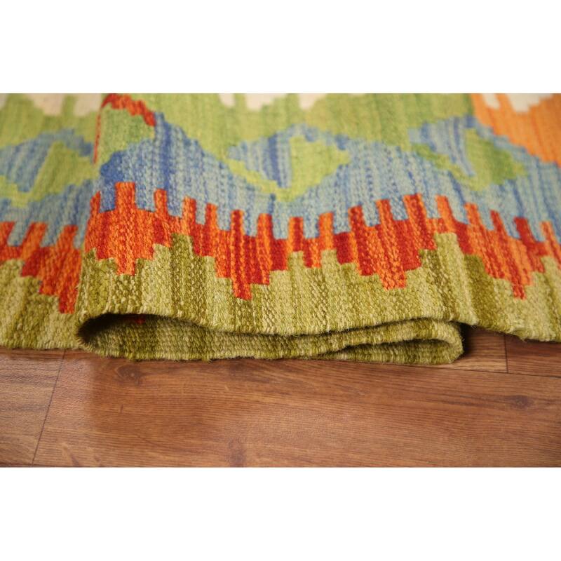 Hand Woven Oriental 100% Wool Carpet Southwestern Geometric Multi-Colored Kilim Area Rug - 6' 8'' X 5' 0''