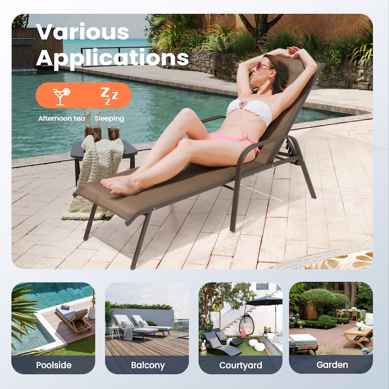 Pellebant 2/4PCS Outdoor Adjustable Patio Chaise Lounge Chairs