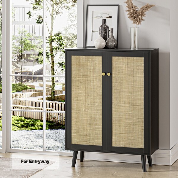 Anmytek Modern 2 Door Black Buffet Sideboard Storage Cabinet Accent Cabinet with Adjustable Shelves 31.5 inchw x 13.4 inchd x 44 inchh