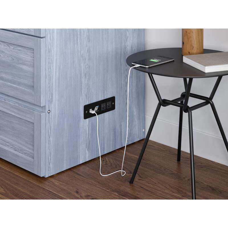 Full Murphy Bed Chest with Mattress & USB - Solid Wood Folding Bed - Driftwood Finish