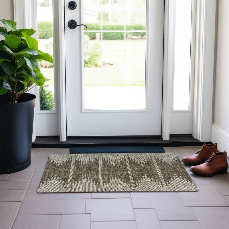 Machine Washable Indoor/ Outdoor Moroccan Boho Rug - Coffee - 1'8" x 2'6"