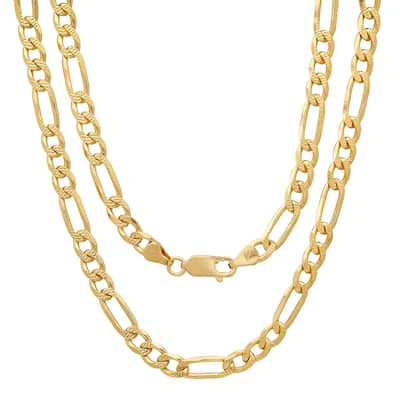 Roberto Martinez Gold Plated Silver 6 mm Figaro Pave Chain (18"-26")