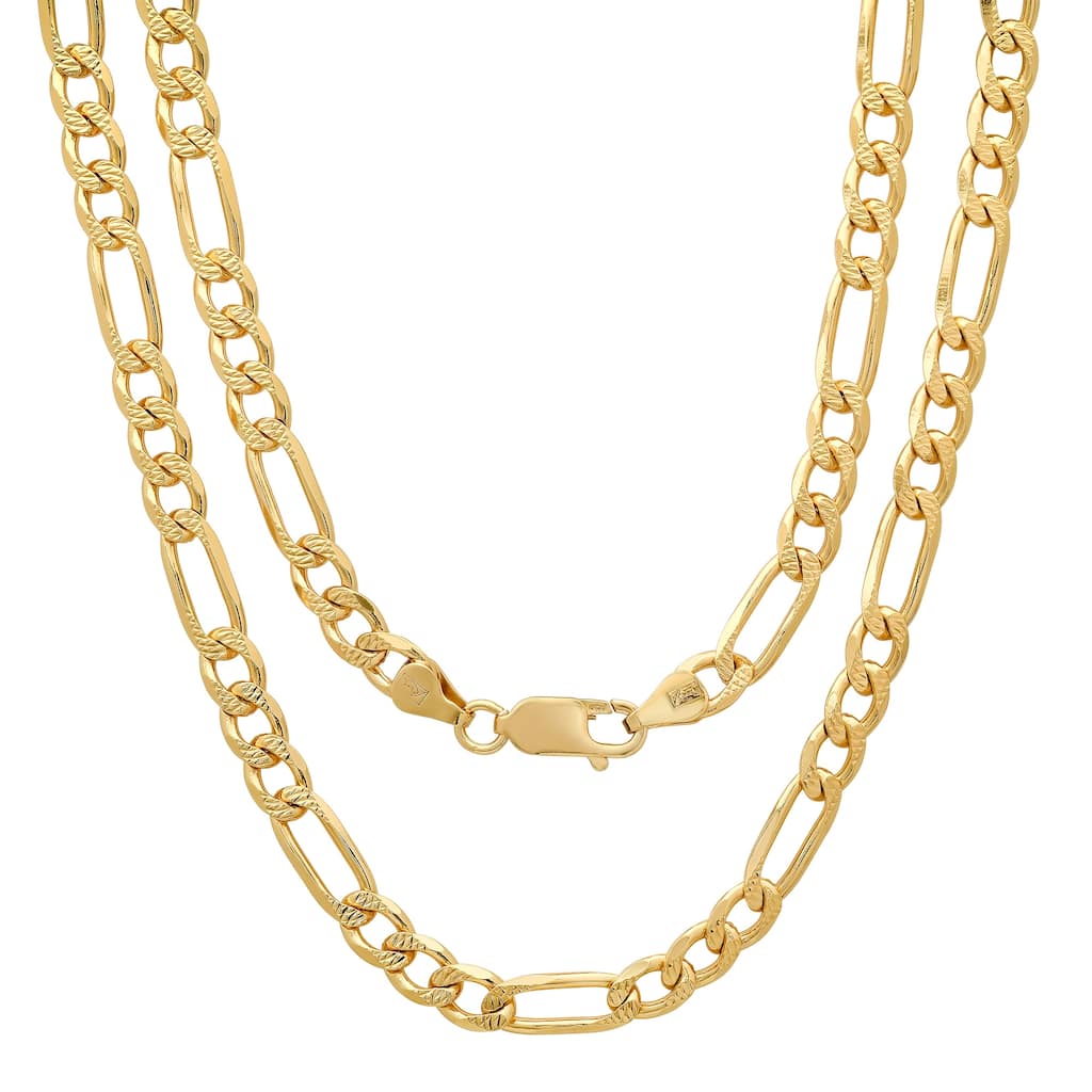 Roberto Martinez Gold Plated Silver 6 mm Figaro Pave Chain (18"-26")