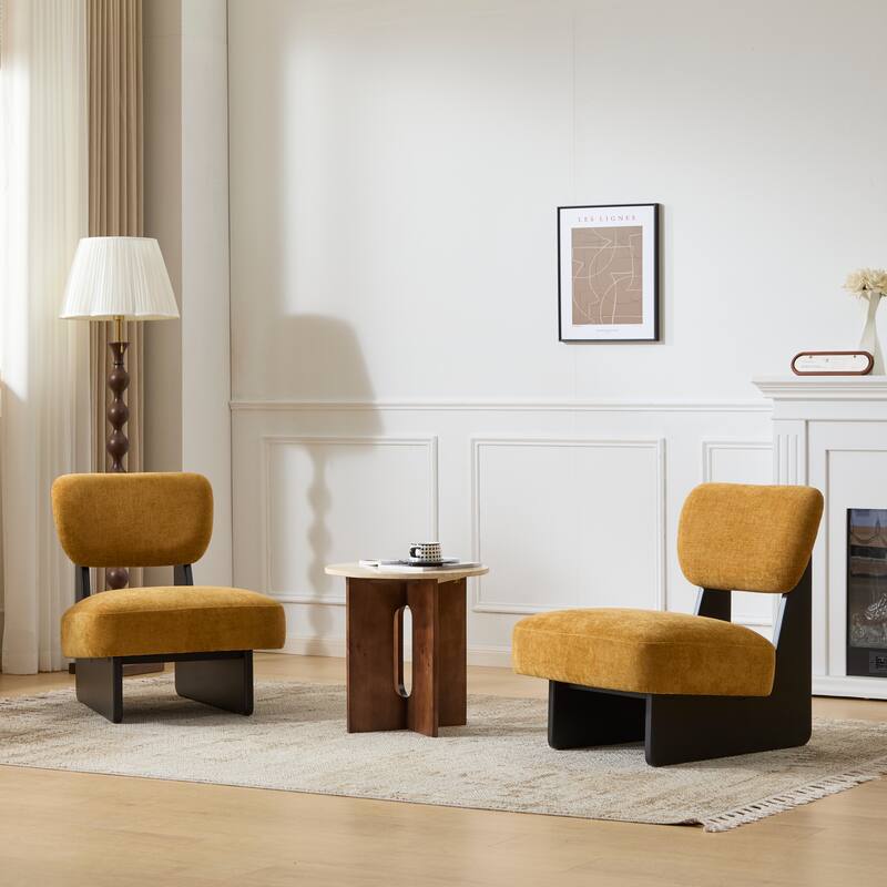 Modern Lounge Chairs with Solid Wood Frame (Set of 2) - Black,Yellow