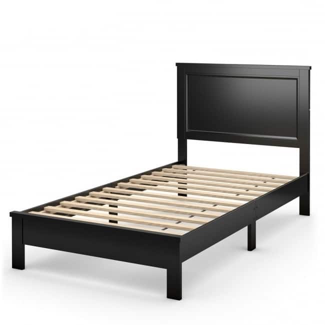 Twin Size Modern College Dorm Wooden Platform Bed - Black