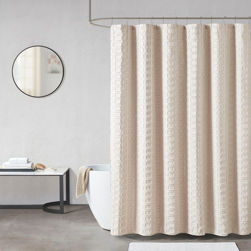 Woven Clipped Solid Shower Curtain - Sand