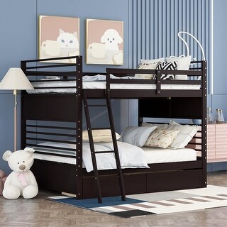 Modern Stairway Full Size Loft Bed Bunk Bed with 2-Drawers and Convertible Ladder and Slide
