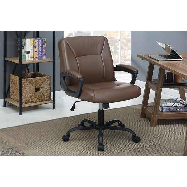 slide 2 of 9, Faux Leather Relax Office Chair, Ergonomic Computer Desk Chair, Upholstered Seat with Armrests and Adjustable Height - N/A Brown