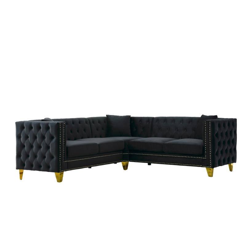 Luxury Velvet Upholstered Tufted Sofa with Arms,L Shaped Couch/Living Room Couches with Metal Legs