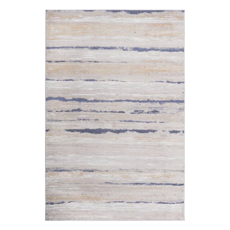 LOOM & LUXE Collection Ivory/Blue/Striped Non-Shedding Area Rug - 90" D x 63" W x 0.28" H