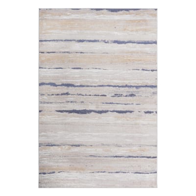 LOOM & LUXE Collection Ivory/Blue/Striped Non-Shedding Area Rug