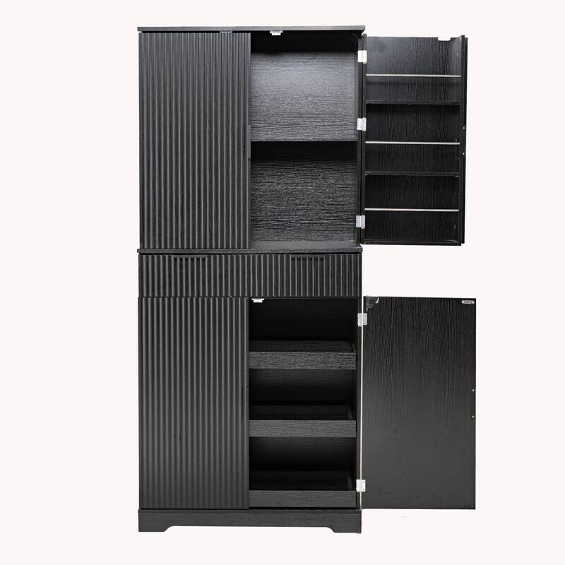 72"H bathroom storage Cabinet with 3 Keyboard Drawers, 6 Door Shelves Adjustable, a slide-out drawer