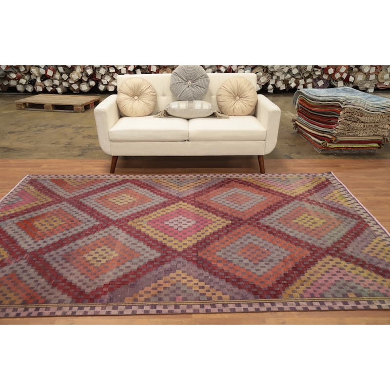 Hand Woven Oriental 100% Wool Carpet Southwestern Tribal Multi-Colored Kilim Area Rug - 9' 2'' X 5' 10''