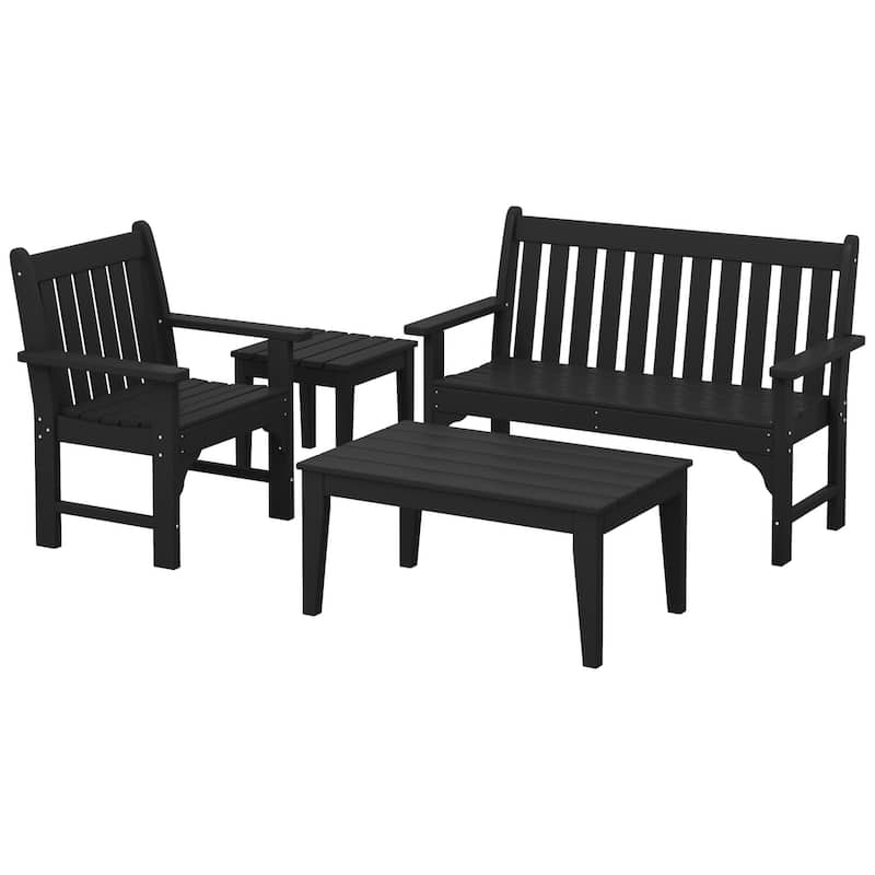 Polytrends Laguna Outdoor Patio 4-Piece Garden Chair and Porch Bench Conversation Set