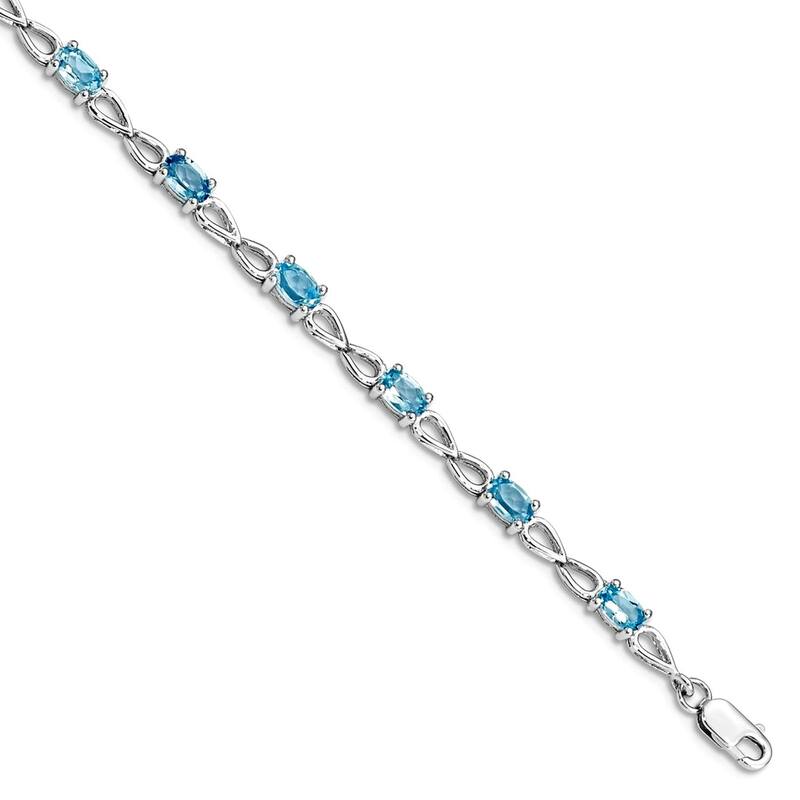 Curata 925 Sterling Silver 7" 3mm Amethyst, Citrine, Blue Topaz or Garnet Infinity Bracelet - Topaz - 7 Inch - White