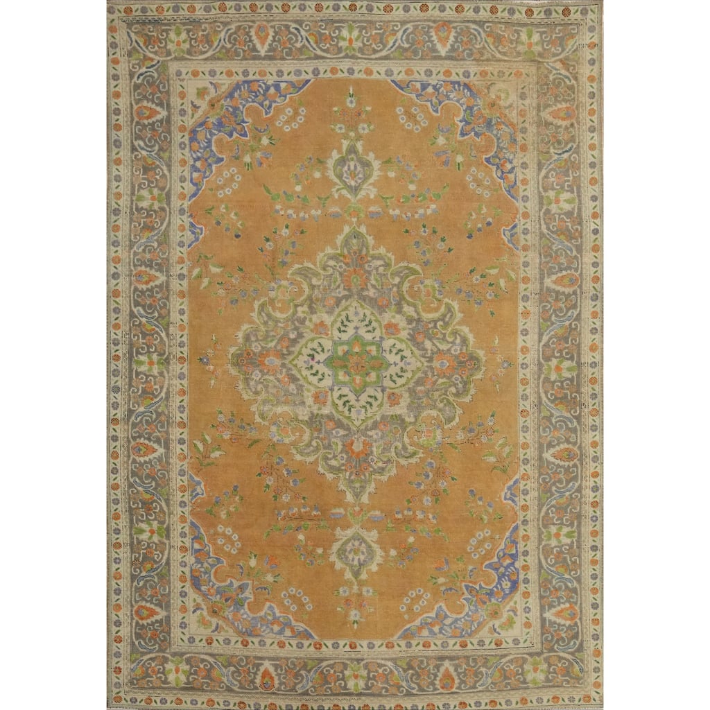 Hand Knotted Oriental 100% Wool Carpet Traditional Medallion Oranges & Rust Tabriz Area Rug - 11' 2'' X 8' 1''