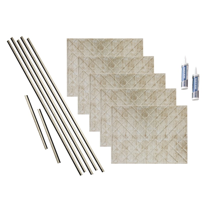 FASÄDE Quilted Decorative Vinyl Backsplash Panel - 15 Sq Ft Kit - Vintage Metal