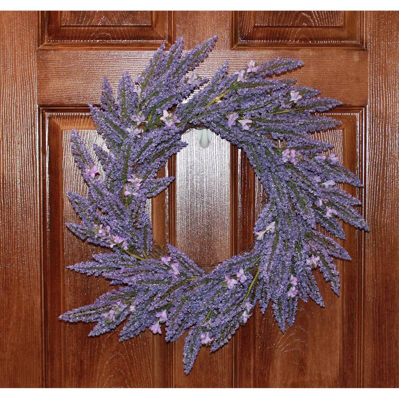 22" Heather Wreath w/ Purple Flowers on Natural Twig Base - 22