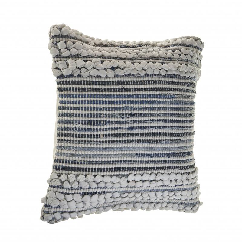 HomeRoots 18" X 18" Blue And Ivory 100% Cotton Geometric Zippered Pillow